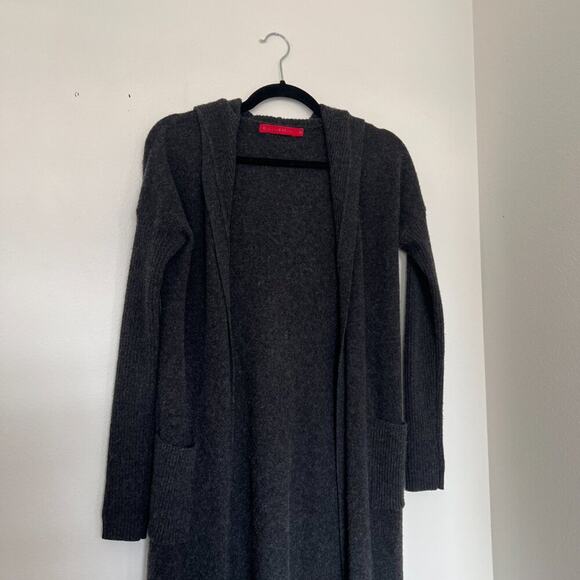 Krimson Klover Charcoal Grey Wool & Cashmere Hooded Open-Front Duster Cardigan - Picture 2 of 7